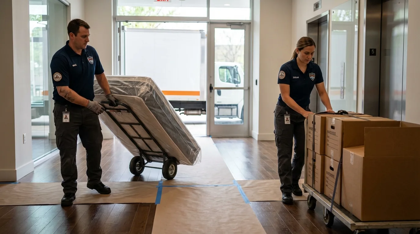 Professional apartment movers loading elevator in Weirton, WV